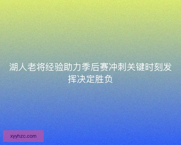 湖人老将经验助力季后赛冲刺关键时刻发挥决定胜负