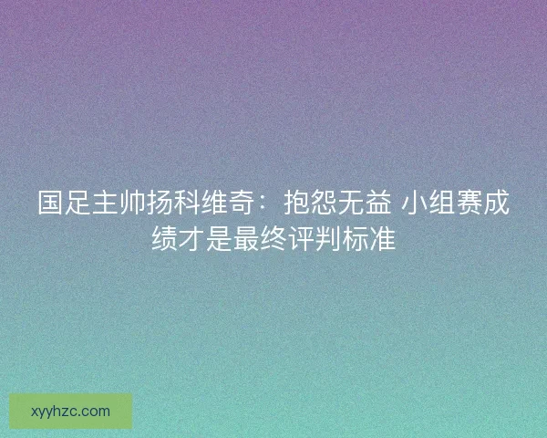 国足主帅扬科维奇：抱怨无益 小组赛成绩才是最终评判标准
