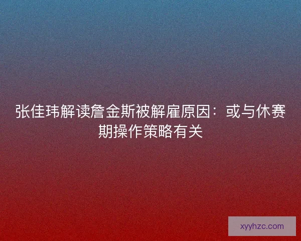 张佳玮解读詹金斯被解雇原因：或与休赛期操作策略有关